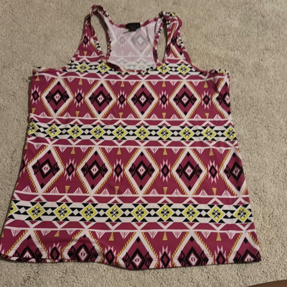 Rue21 Pink and White Graphic Tank Top Relaxed Fit